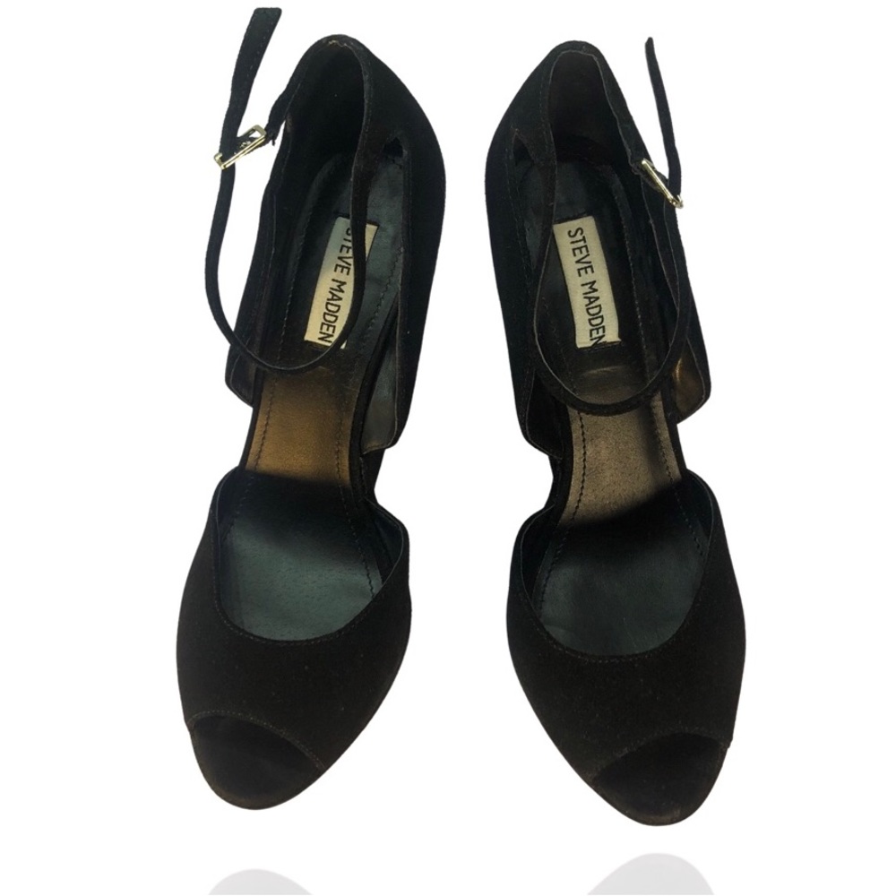 Steve Madden 🅟🅡🅔-🅞🅦🅝🅔🅓 Platform Black Suede Shoes Size 10 US - Picture 5 of 10